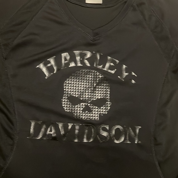 Harley-Davidson, Activewear, Long Thumb Sleeves, V-Neck Top, Charcoal Black, Sm - Picture 3 of 9